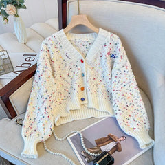 Dot Print Slim Cardigan