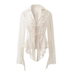 Fairycore Lace Up Long Sleeve Spring Blouse