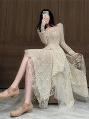 French Elegance Vintage Lace  Dress