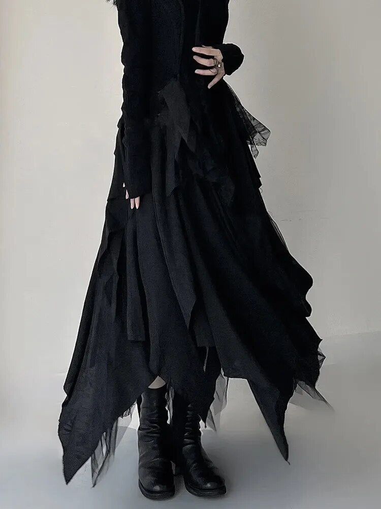 Asymmetrical Mesh Patchwork Skirt
