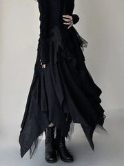 Asymmetrical Mesh Patchwork Skirt