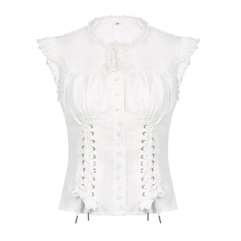 Bandage Design Single-breasted Fairycore Blouse