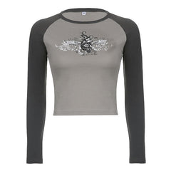 Fairy Grunge Wings Print Crop Top