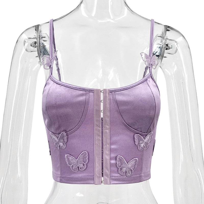 Fairycore Satin Butterfly Crop Top