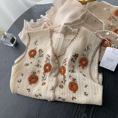 Embroidered Crochet Flower Vest