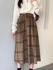 Autumn Harmony Plaid Midi Skirt