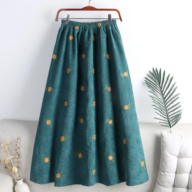 Embroidery Corduroy Skirt