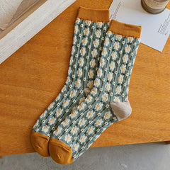 Asymmetric Retro Jacquard Socks