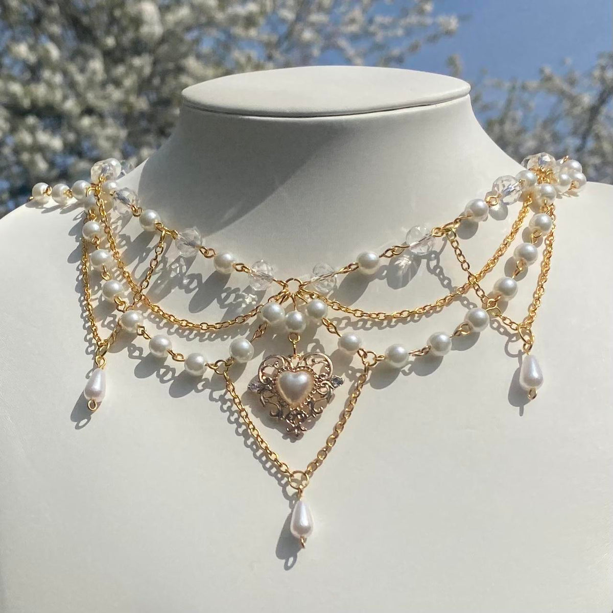 Fairycore Heart Pearls Necklace