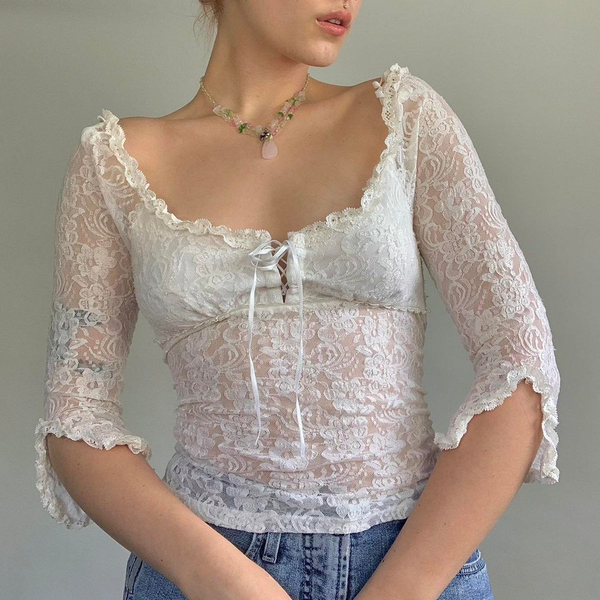 Fairy Grunge Lace Long Sleeve Crop Top