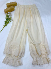 Elastic Waist Cotton Linen  Cropped Pants