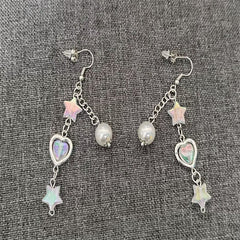 Fairy Core Pearl Drop Star Earrings