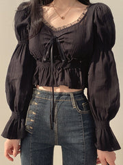 Chiffon Ruffle Puff Sleeve Blouse