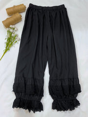 Elastic Waist Cotton Linen  Cropped Pants