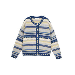 Blue V-Neck Knitted Cardigan