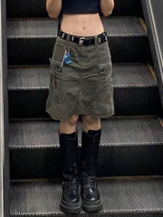 Grey Fairy Grunge Cargo Skirt with Pockets