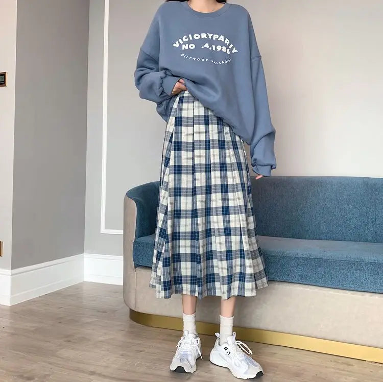 Blue Plaid Midi Skirt