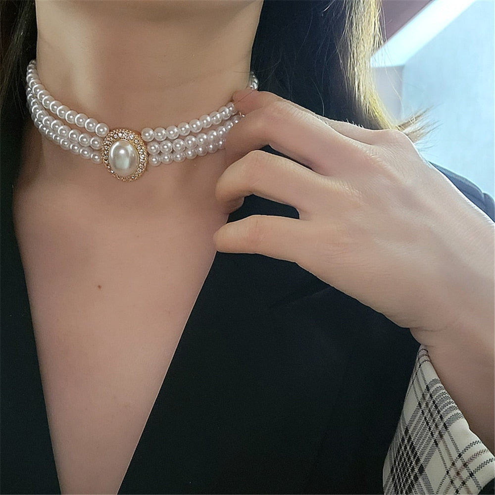 Fairy Three-layer Pearl Collar Choker