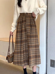 Autumn Harmony Plaid Midi Skirt