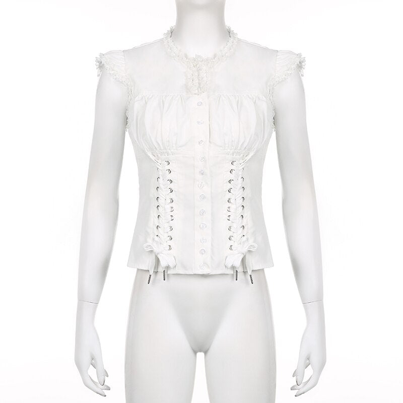 Bandage Design Single-breasted Fairycore Blouse