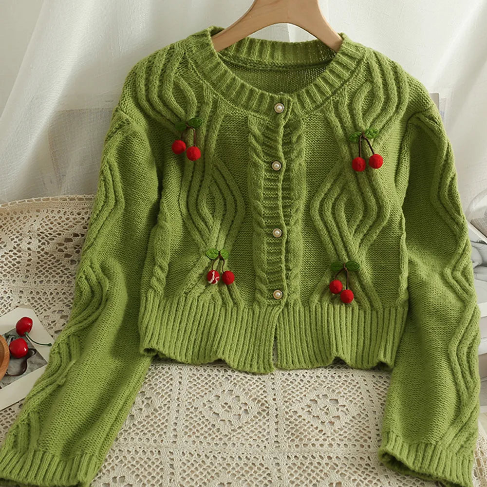 Cherry Cheer Cable Knit Cardigan