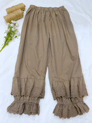 Elastic Waist Cotton Linen  Cropped Pants