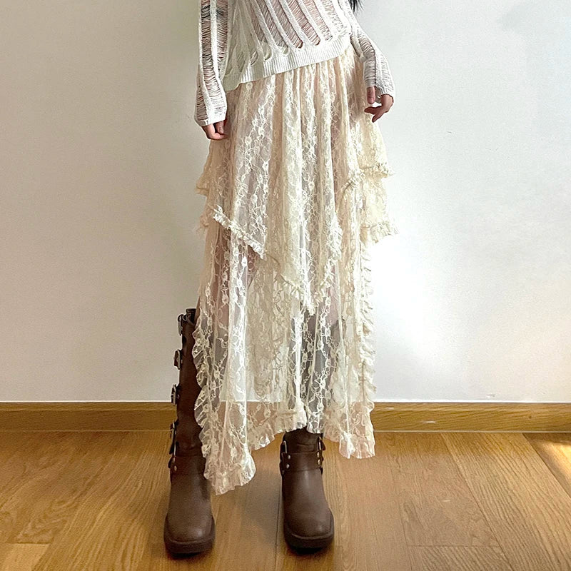 Ivory Cascade Lace Skirt