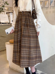 Autumn Harmony Plaid Midi Skirt