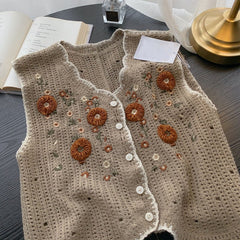 Embroidered Crochet Flower Vest