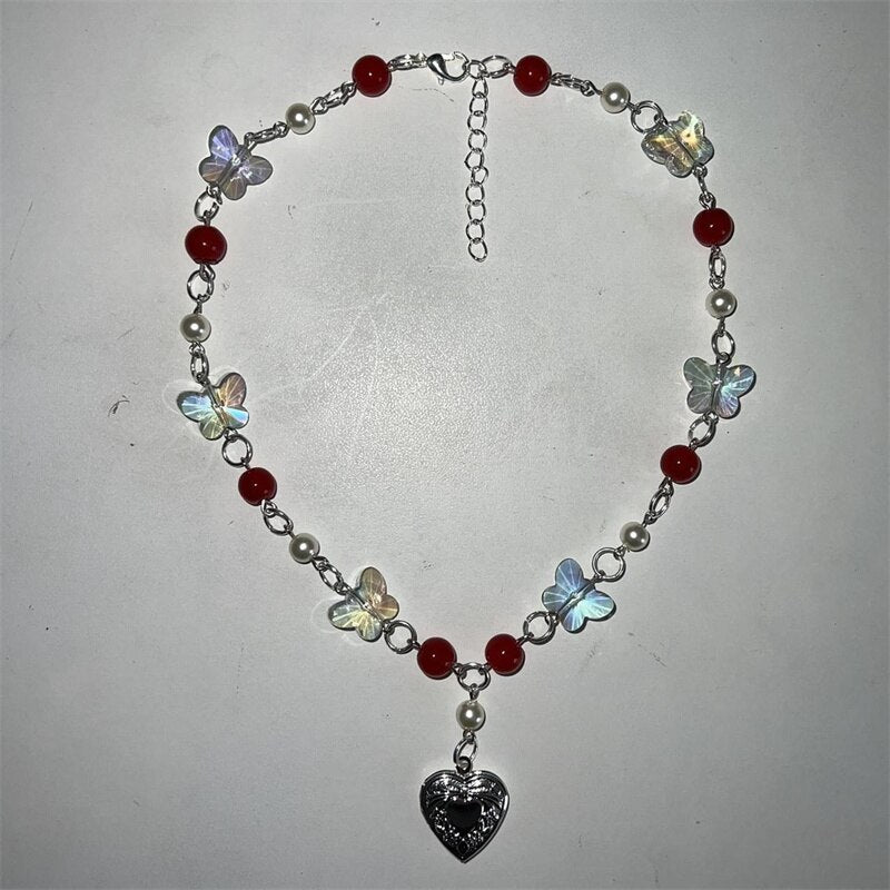 Dainty Fairy Butterfly Crystal Beads Necklace
