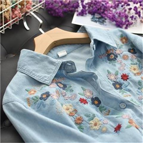 Denim Vintage Embroidery Blouse