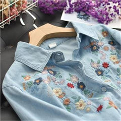 Denim Vintage Embroidery Blouse