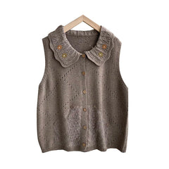 Charcoal Chic Lace Collar Vest