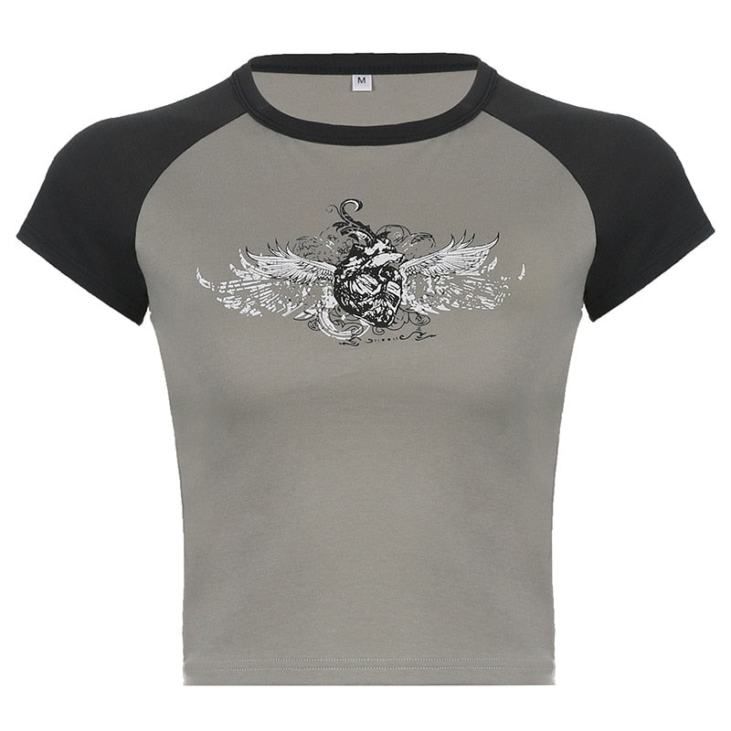Fairy Grunge Wings Print Crop Top