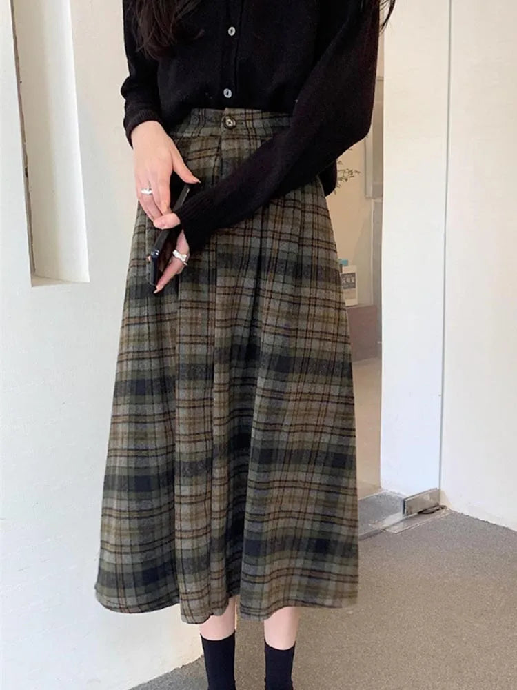 Autumn Harmony Plaid Midi Skirt