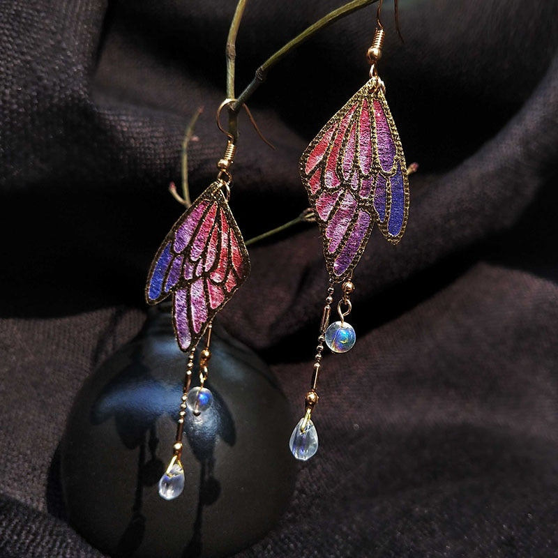 Fairycore Enamel Butterfly Tassel Drop Earrings