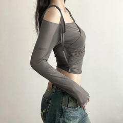 Fairy Core Off-Shoulder Mesh T-shirt