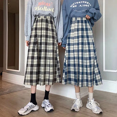 Blue Plaid Midi Skirt