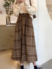 Autumn Harmony Plaid Midi Skirt