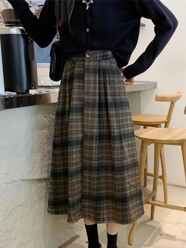 Autumn Harmony Plaid Midi Skirt