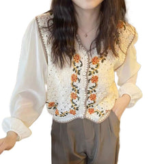 Chiffon Puff Sleeve Button Blouse