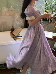 Fairy Bubble Sleeve Floral Vintage Dress