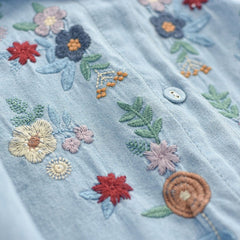 Denim Vintage Embroidery Blouse