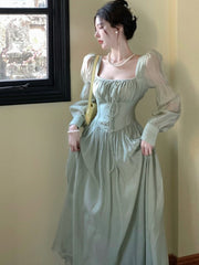 Fairy Square Neck Lantern Sleeve Dress