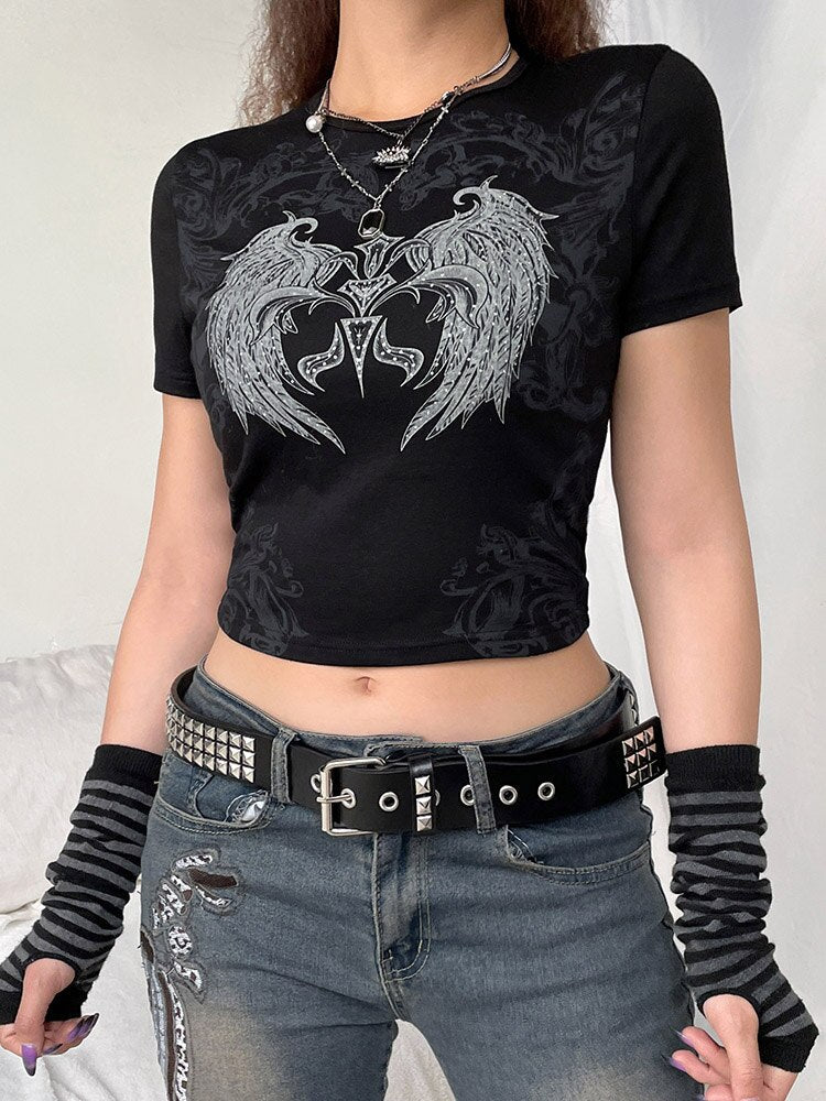 Grunge Fairycore Graphic Print Short Sleeve T-shirt