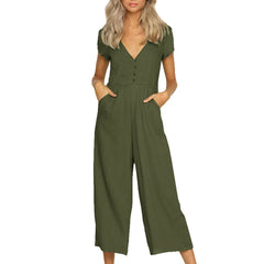 Olive Green Button-Up Wide-Leg Jumpsuit