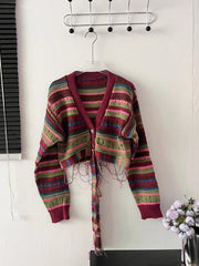 Chic Striped Crop Cardigan