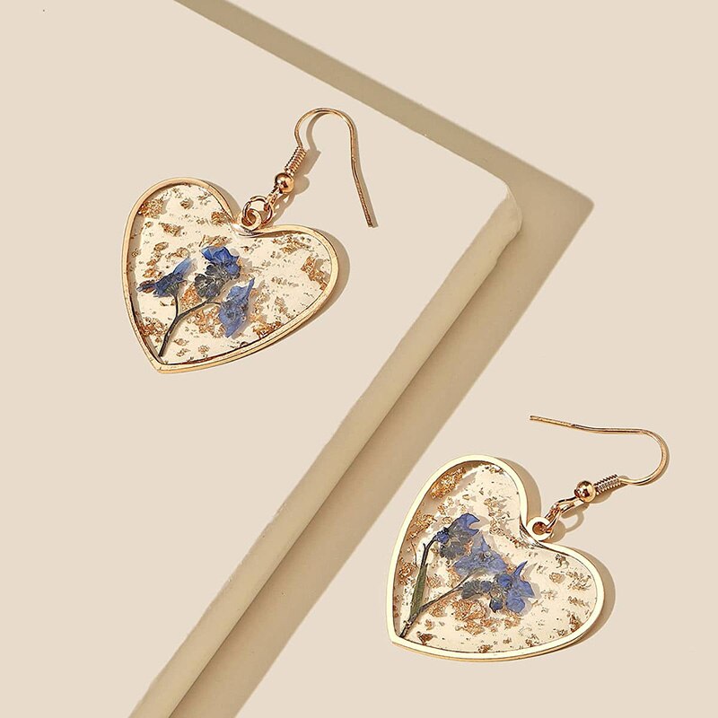 Blue Resin Heart Earrings