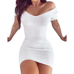 Off-Shoulder Ribbed Bodycon Dress