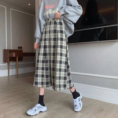 Blue Plaid Midi Skirt